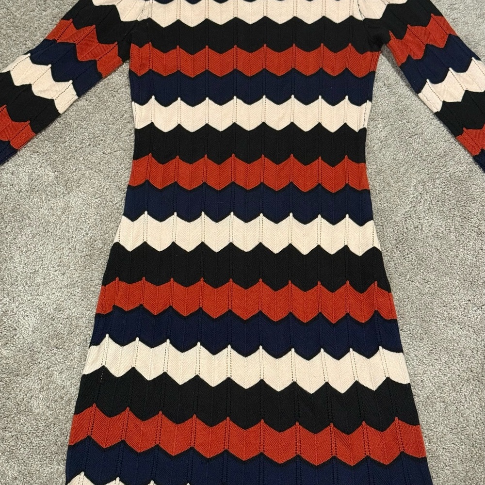 Lux Apothetique Red, Blue, and Cream Sweater Chevron Dress Sz:Small - Picture 8 of 11
